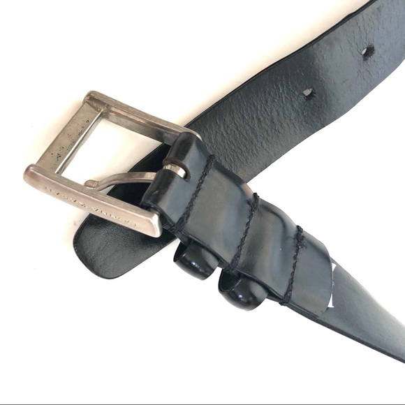 Donna Karan Black Leather Belt with Silver Buckle